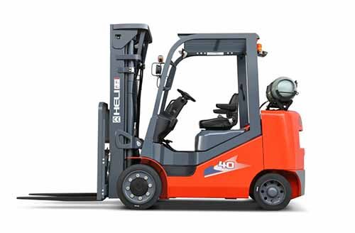 Heli 4,000kg, 5,000kg compact cushion tyred forklift range with LPG engine