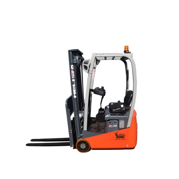 Heli 800kg capacity three wheel battery electric forklift with 3000mm lift height & sideshift