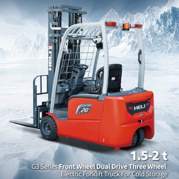 Heli G3 1500kg to 2000kg Cold Store Range of three wheel Lithium Battery Forklifts